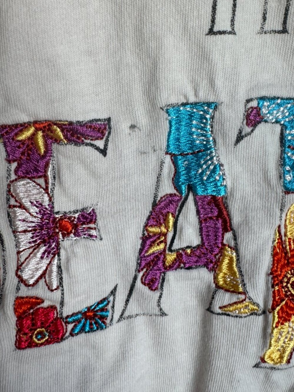 The Beatles Embroidered Floral Graphic Crop Tee Cream Women’s XXS - Picture 2 of 7